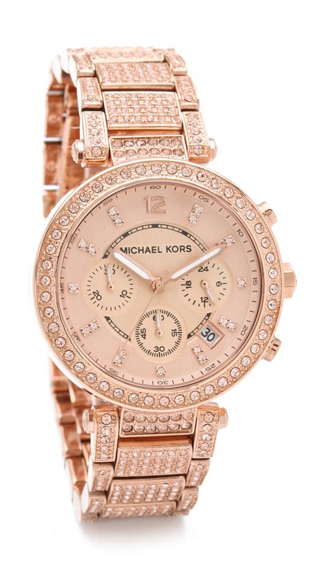 michael kors parker chronograph glitz rose gold|Michael Kors parker watch review.